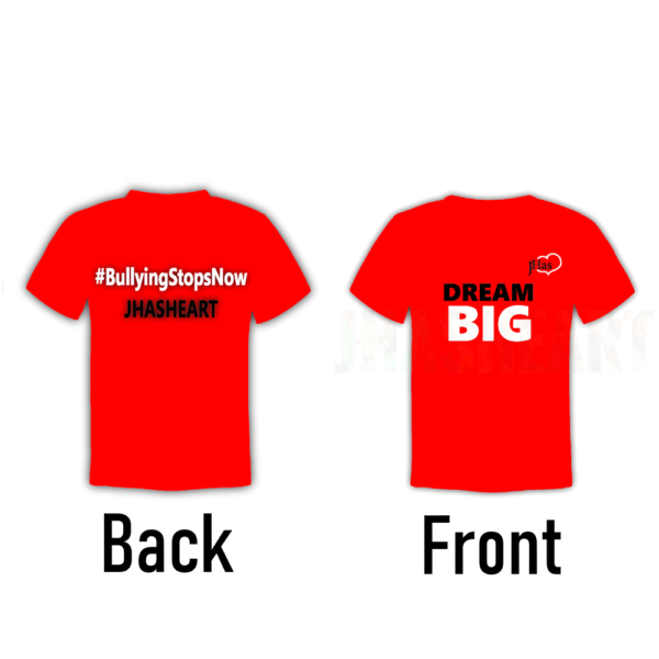 JHASHEART's Red DREAM BIG Tshirt Image. This is Social and Emotional Learning @ JHASHEART