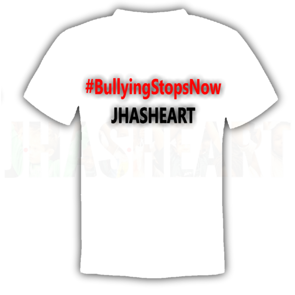 JHASHEART's White #BullyingStopsNow Tshirt Image. This is Social and Emotional Learning @ JHASHEART